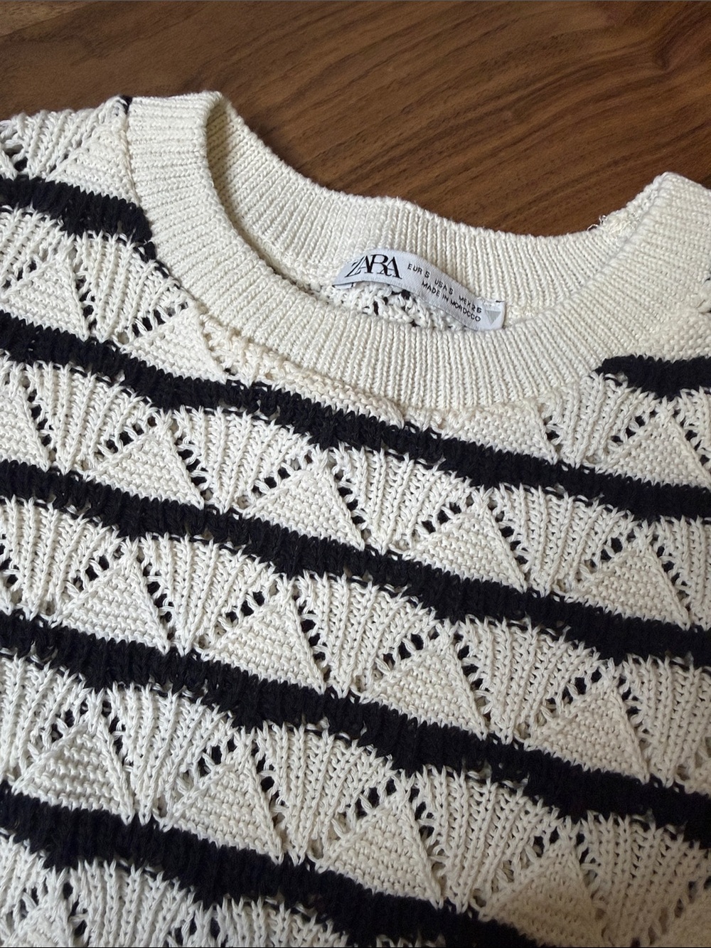 Zara Cream and Navy Striped Crewneck Sweater